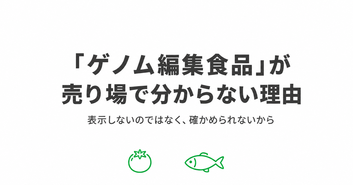「ゲノム編集食品」が売り場で分からない理由を制度から整理した図｜ゲノム編集食品 表示義務なし